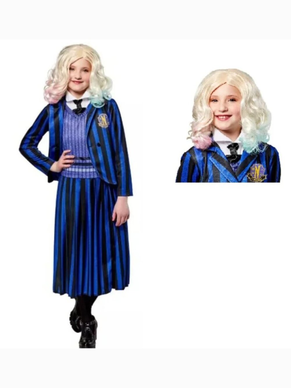 Wednesday Enid Sinclair Halloween Costume 7/8 School Uniform & WIG 4 Pc Girls